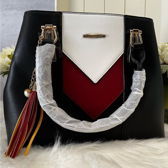 NEW Pomelo Black Red Colorblock Chevron Multi Crossbody Tote Bag … NWT - Picture 11 of 13